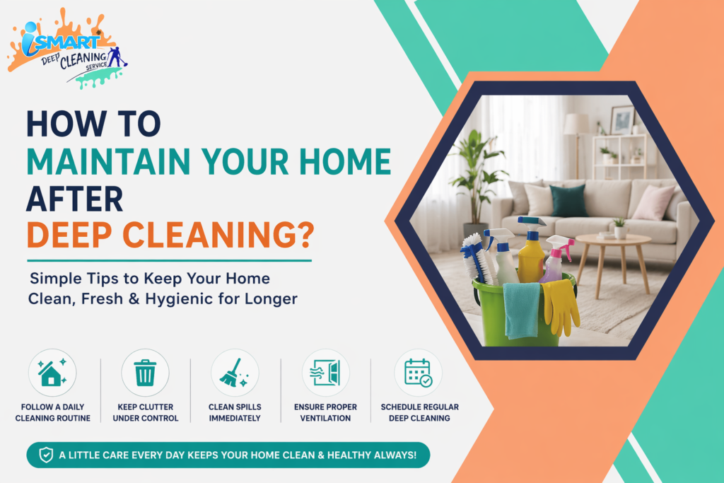 Tips to maintain home cleanliness after deep cleaning including daily cleaning routine, kitchen care, bathroom hygiene and dusting in Vijayawada